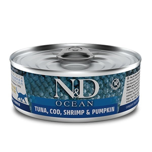 ND Ocean Tahılsız Ton Balığı&Morina Balığı&Karides&Balkabağı 80gr Yaş Kedi Konservesi