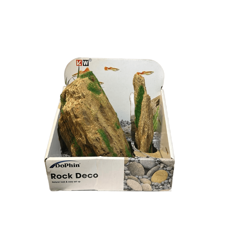 Dophin 2'li Yapay Kaya Yosunlu Akvaryum Dekoru