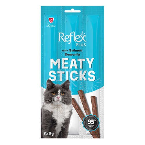 Reflex Tavuklu Ördekli Kedi ÖdülReflex Plus Meaty Sticks Somonlu Tahılsız Kedi Ödül Çubuğu 3x5 GrÇubuğu 5Gr 3 Adet