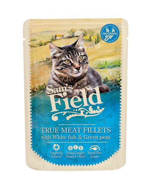 Sam's Field Kedi pouch Beyaz Balık Fileto & Bezelye 85gr