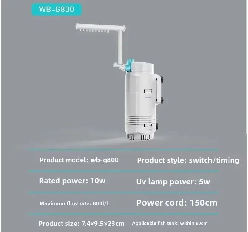 WaterBear WB-G800 Uv'li Zamanlayıcılı Akvaryum İç Filtre
