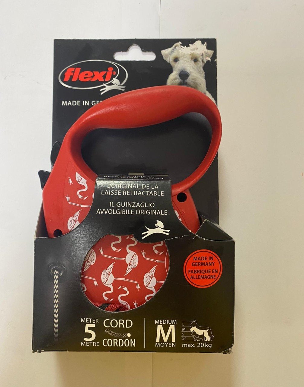 Flexi Flamingo Desenli M 5Mt Kordon 20kg Kırmızı