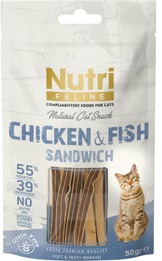 Nutri Feline Chicken&Fish(tavuklu ve balıklı) Sandwich Snack 50gr
