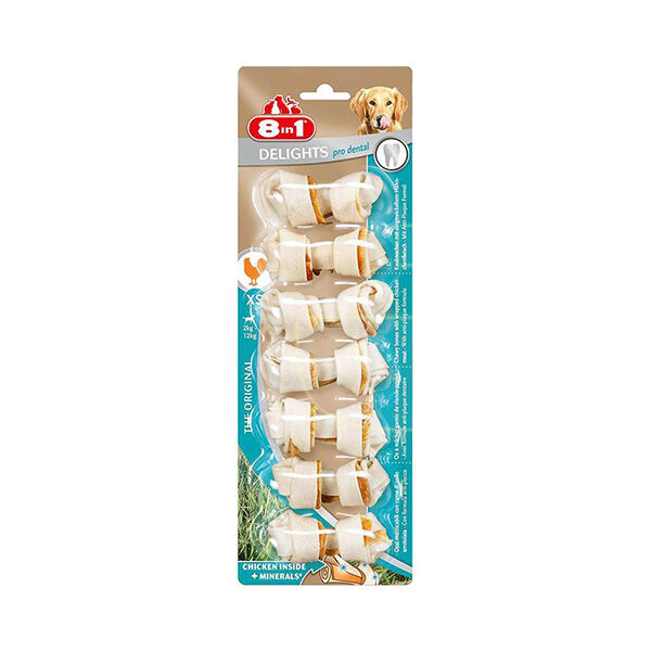 8in1 Delights Pro Dental Diş Sağlığı için Tavuk Etli Düğümlü Köpek Kemiği (7'li) XS Boy 84gr