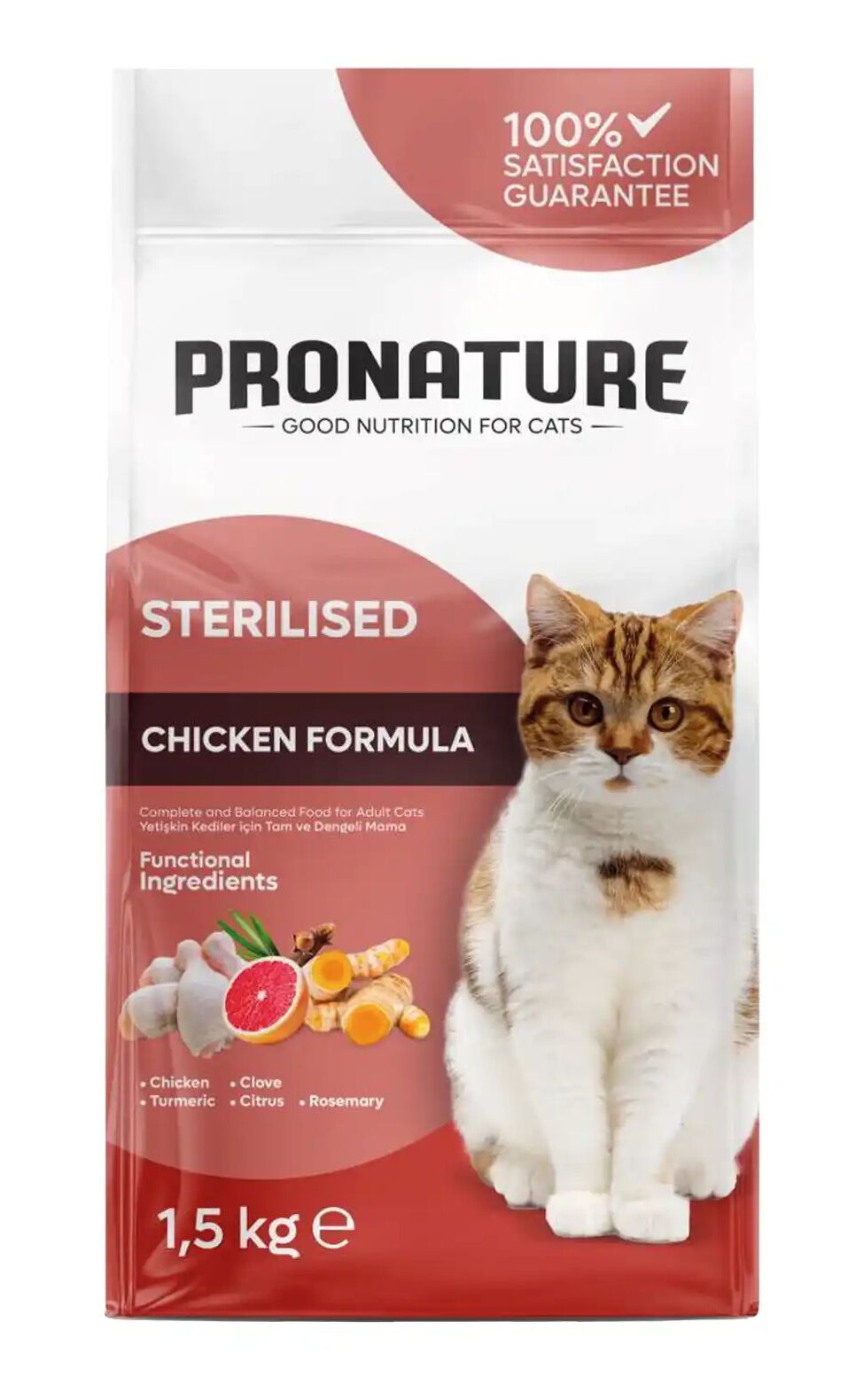 Pronature Kısırlaştırılmış Tavuklu Yetişkin Kedi Maması 1,5kg