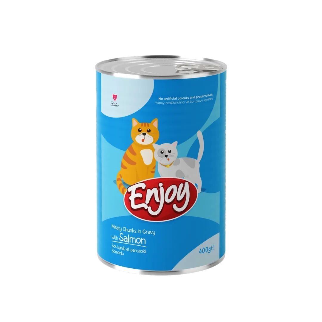 Enjoy Sos İçinde Et Parçacıklı Somonlu Yetişkin Kedi Konservesi 400 gr