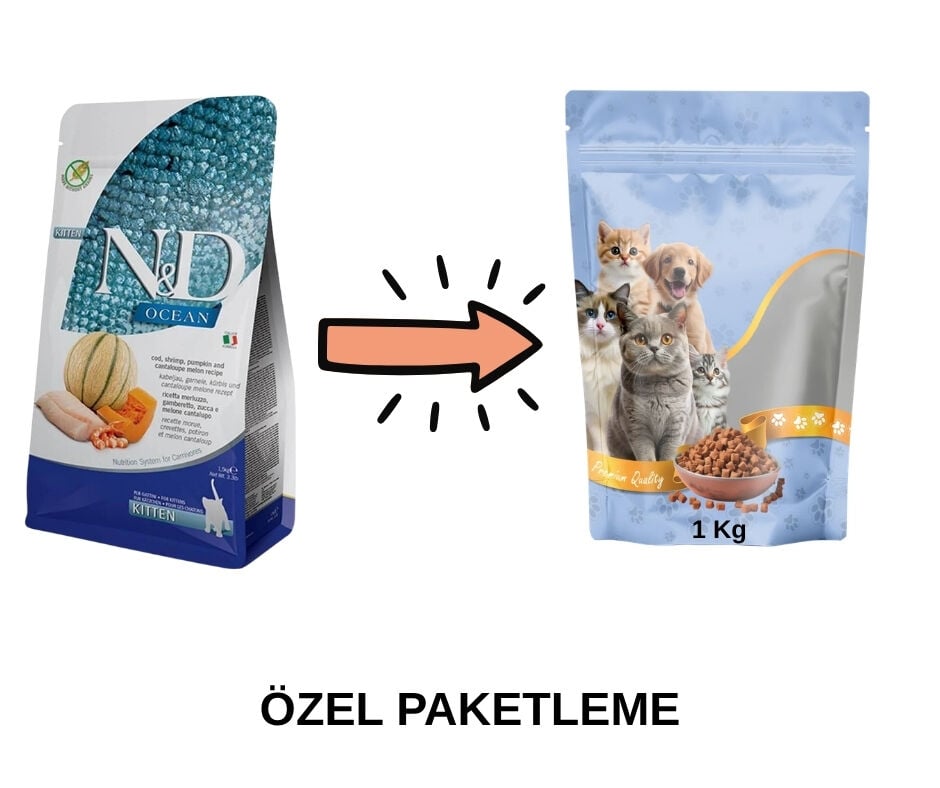 N&D Ocean Morina Balıklı Bal Kabaklı ve Karidesli Tahılsız Yavru Kedi Maması Paketten Bölme Doypack 1 Kg