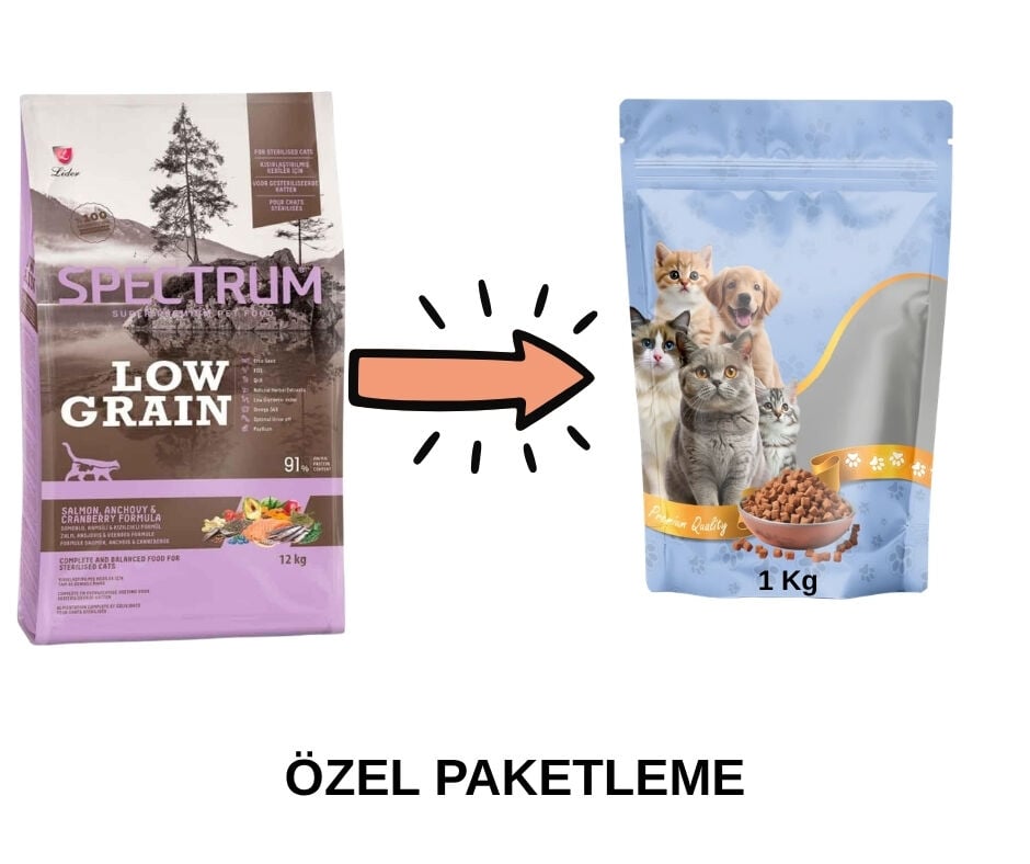 Spectrum Low Grain Somonlu Hamsili Kızılcıklı Kısırlaştırılmış Kedi Maması Paketten Bölme Doypack 1 Kg