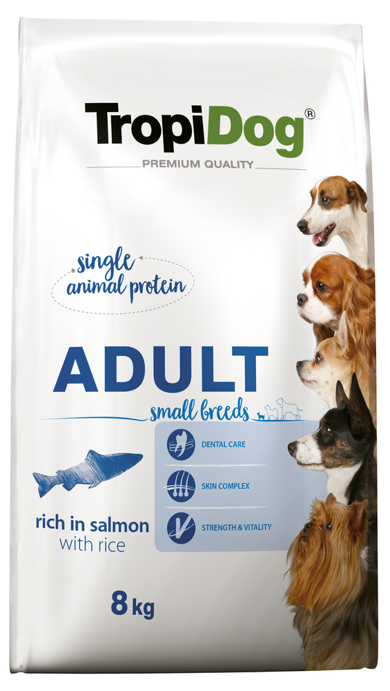 TropiDog Premium Adult Small breeds rich in salmon 8kg