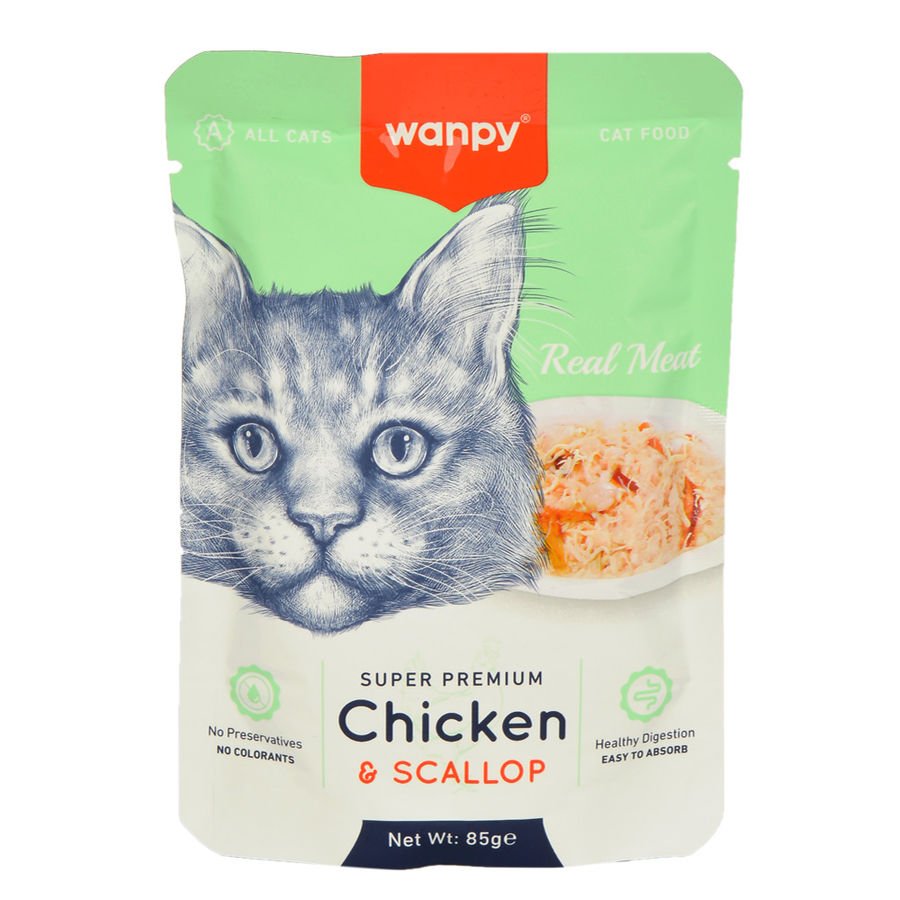 Wanpy Pouch Tavuklu & Deniz Taraklı Yaş Kedi Maması 85 gr