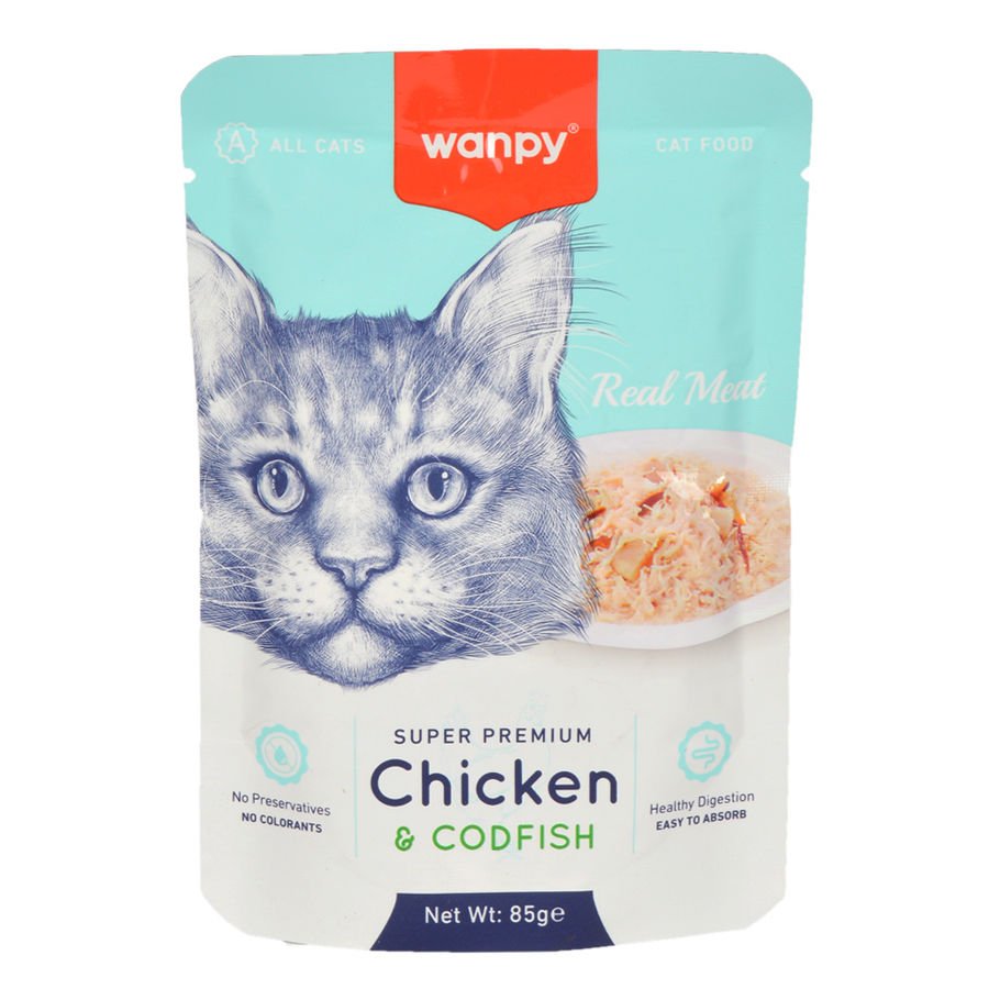 Wanpy Pouch Tavuklu & Morina Balıklı Yaş Kedi Maması 85 gr
