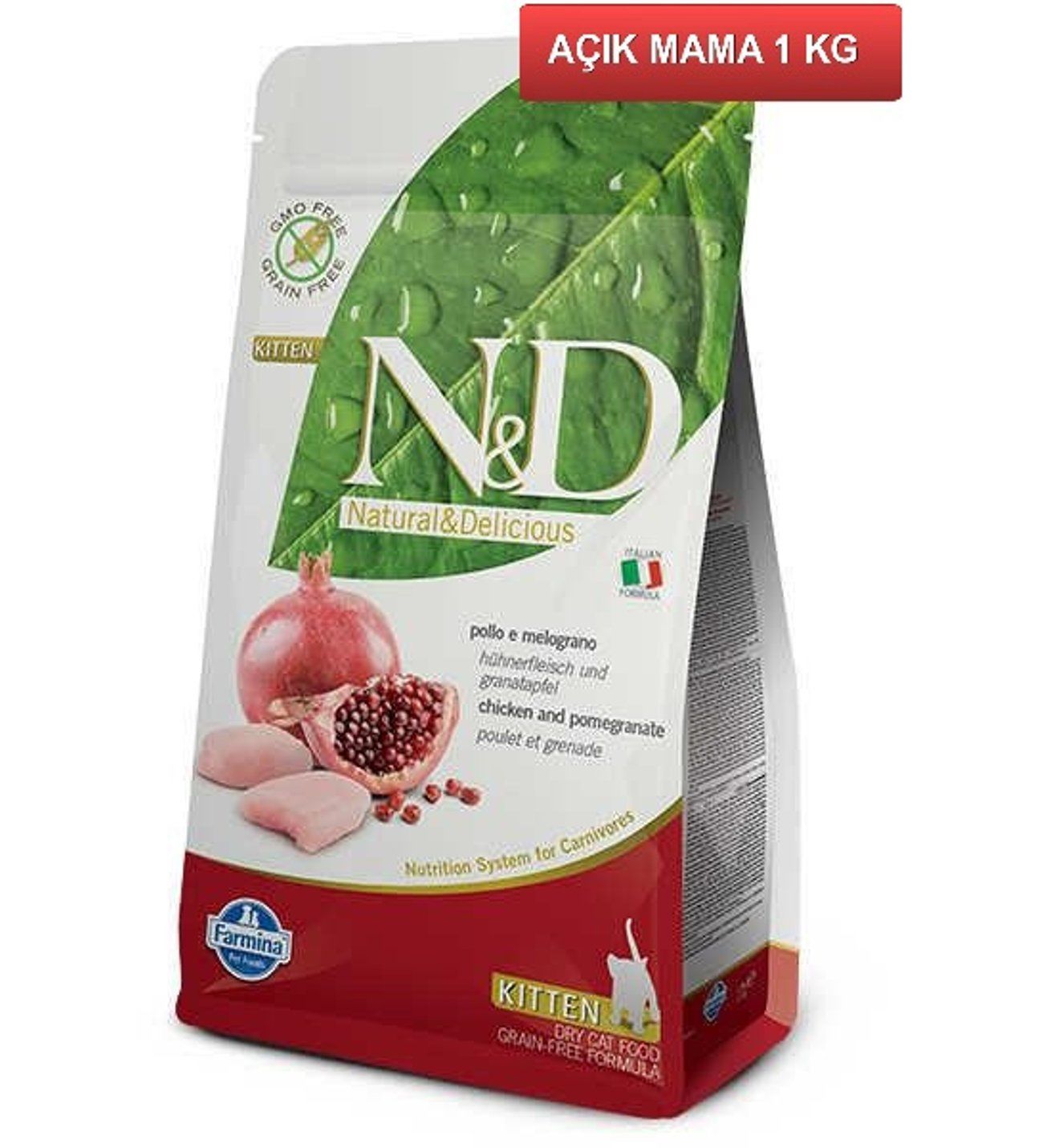 N&D Kitten Tahılsız Tavuklu-Narlı Yavru Kedi Maması 1kg Paketten Bölme