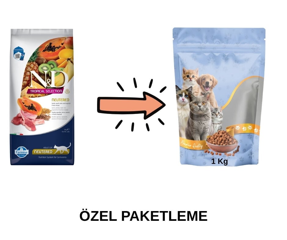 N&D Tropical Selection Kuzu Etli ve Tropikal Meyveli Kısırlaştırılmış Kedi Maması Paketten Bölme Doypack 1 Kg